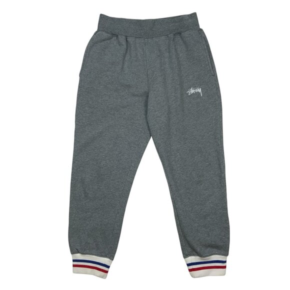 Stussy Mens Jogger Sweat Pant S Gray Logo Pull On Fit Pockets Striped Cuffs - Picture 13 of 13